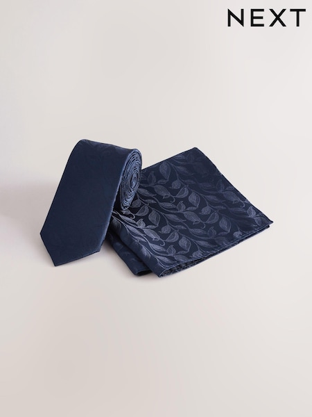 Navy Blue Slim Tie And Pocket Square Set (AF7808) | 79 QAR