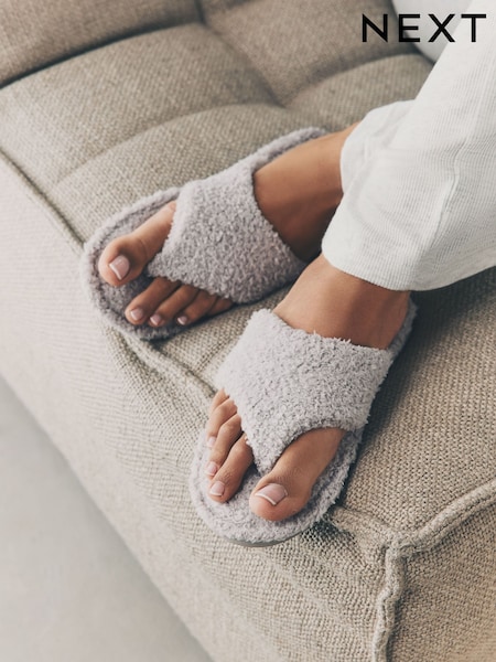 Grey Boucle Toe Thong Slippers (AF7837) | LEI 77