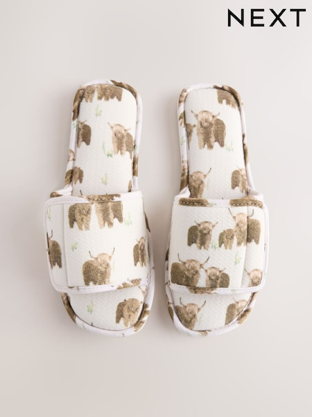 Ecru Hamish the Highland Cow Touch Fastened Slider Slippers (AF7841) | R$ 105