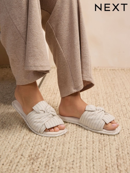 أسود/أبيض مقلم - Blend Bow Slider Slippers (AF7844) | ‏72 ر.س.‏