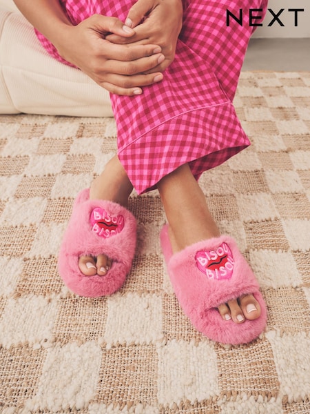 Pink Bisou Bisou Faux Fur Sliders Slippers (AF7848) | R$ 140