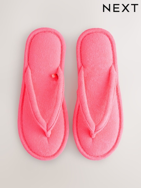 Pink Towelling Toe Thong Slippers (AF7860) | €12