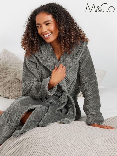 M&Co Grey Hooded Honeycomb Robe (AF7883) | €42