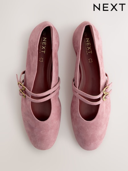 Pink Suede Standard Fit Forever Comfort® Leather Round Toe Mary Jane Shoes (AF8553) | € 43