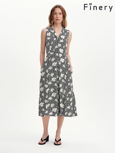 Blümchenmuster, Schwarz - Finery Beatrice Hemdkleid mit Knopfleiste