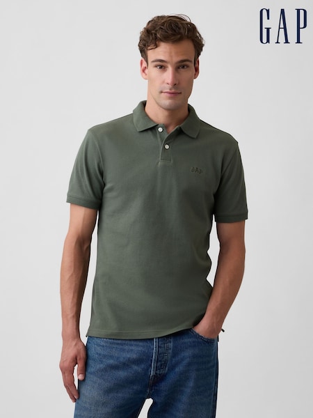 Khaki - Regular Gap Logo Pique Polo Shirt