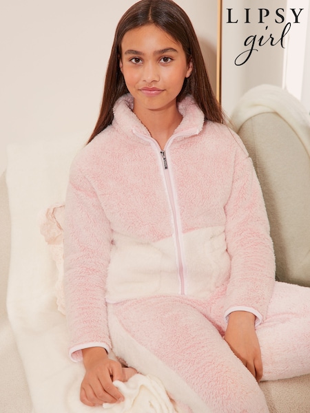 Lipsy Pink Colourblock Soft Touch Borg Pyjamas (5-16yrs) (AG1546) | AED90 - AED118