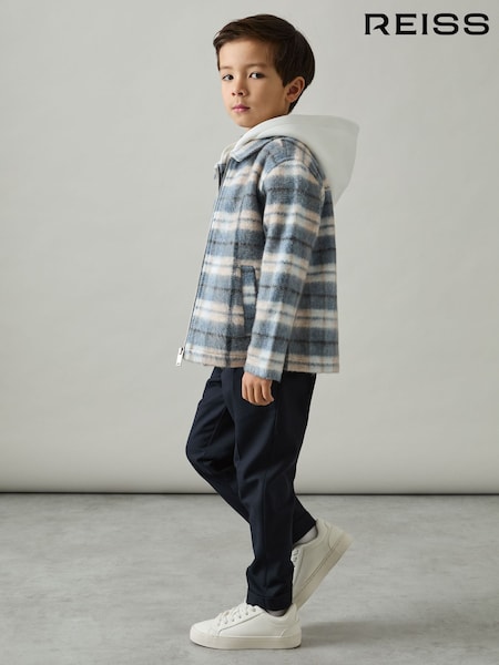Reiss Blue Ostler 9-13 yrs Long Sleeved Hooded Check Overshirt (AG1898) | €84