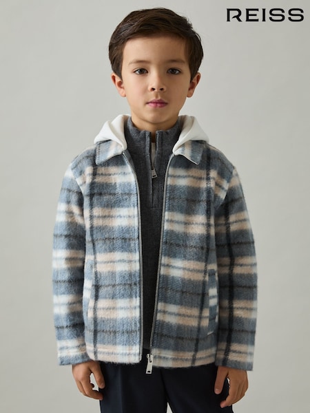 Reiss Blue Ostler 3-9 yrs Long Sleeved Hooded Check Overshirt (AG1900) | €79