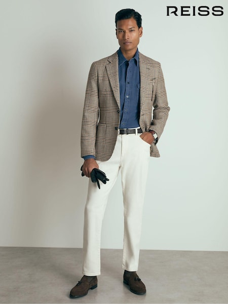 Reiss Brown Bletchley Atelier Single-Breasted Blazer in Wool Prince of Wales-Check (AG1903) | R$ 5,875
