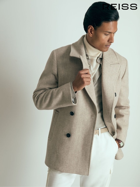 Reiss Fiesole Wool-Blend Pinstripe Pea Coat (AG1904) | €784