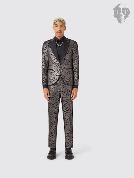 Twisted Tailor Slim Fit Ferbane Metallic Leopard Print Black Jacket (AG1918) | 668 LEI