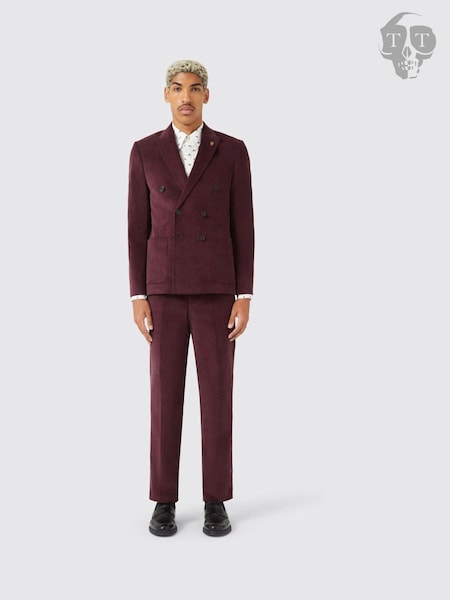 Roșu - Normală - Twisted Tailor Slim Fit Red - Dunmore Wine Corduroy Jacket (AG1931) | 668 LEI