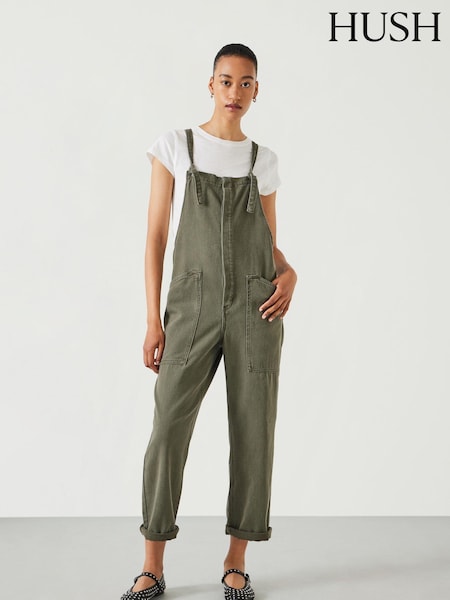 Hush Green Ellie Relaxed Denim Cropped 100% Cotton Dungarees (AG1941) | €69