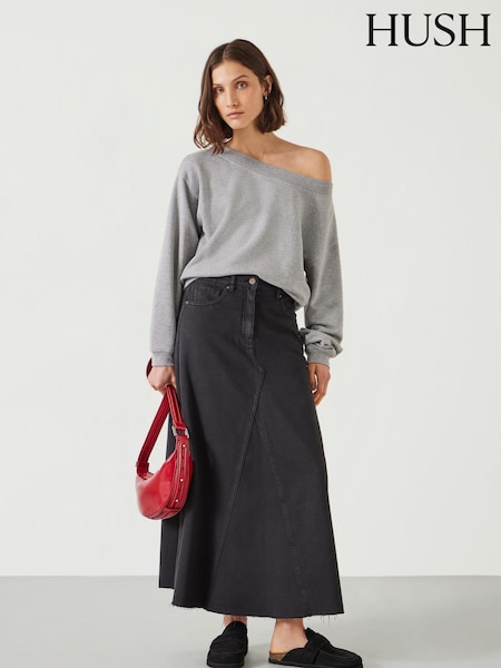Hush Black Eva Denim 100% Cotton Maxi Skirt (AG1976) | AED346