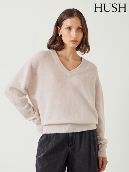 Natural - Hush Scarlett Cashmere V-Neck Jumper (AG1991) | 1,117 LEI
