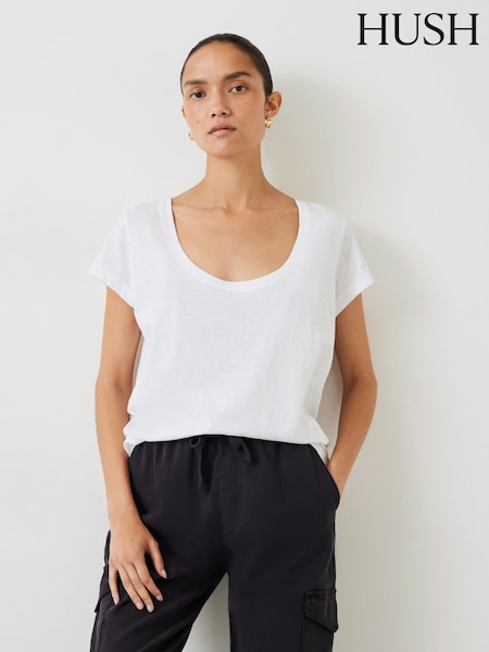 Hush White Hari Scoop Neck Slub T-Shirt (AG2006) | €42