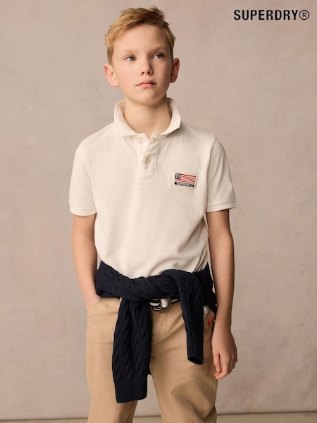 Alb - Superdry Classic Flag Polo Shirt (AG2073) | 134 LEI - 149 LEI
