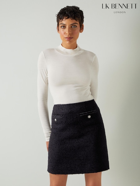 LK Bennett Black Charlie Cotton Blend Tweed Skirt (AG2165) | ₪749
