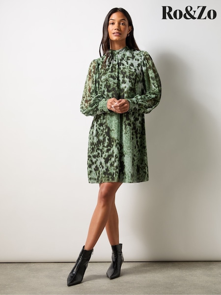 Ro&Zo Leopard Print High Neck Dress (AG2178) | 413 LEI