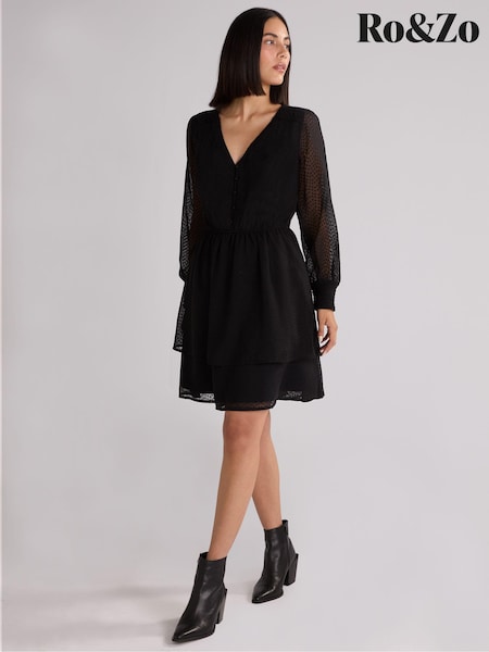 Ro&Zo Dobby Trim Insert Dress (AG2183) | 464 LEI