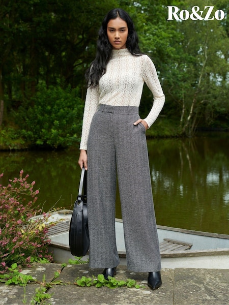 Ro&Zo Herringbone Wide Leg Trousers (AG2188) | 515 LEI