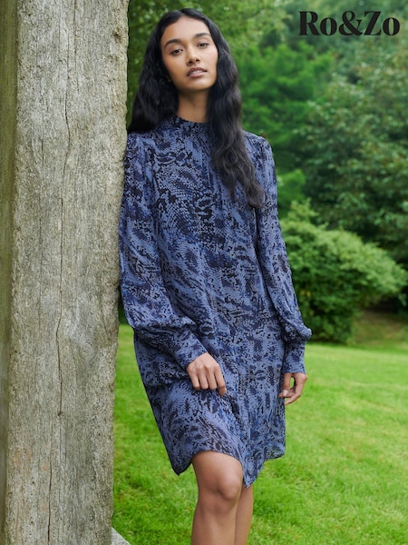Ro&Zo Snake Effect Print High Neck Dress (AG2191) | 413 LEI