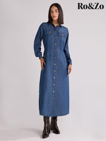 Ro&Zo Blue Petite Long Sleeve Denim Shirt 100% Cotton Dress (AG2199) | €72