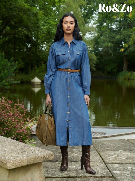 Ro&Zo Blue Long Sleeve Denim Shirt 100% Cotton Dress (AG2200) | €72