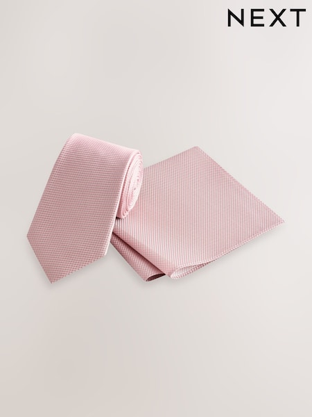 Pink Textured Tie And Pocket Square Set (AG2276) | €37
