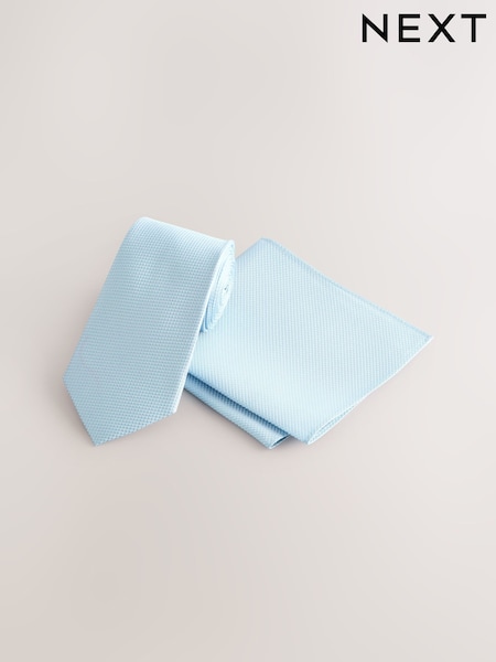 Blue Textured Tie And Pocket Square Set (AG2277) | R$ 270