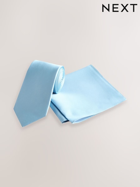 Pastel Blue Silk Tie And Pocket Square Set (AG2279) | €32
