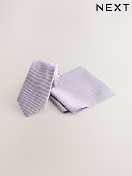Lilac Textured Tie And Pocket Square Set (AG2289) | 139 QAR