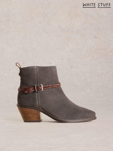 White Stuff Grey Peony Suede Plait Strap Boots (AG2292) | AED259
