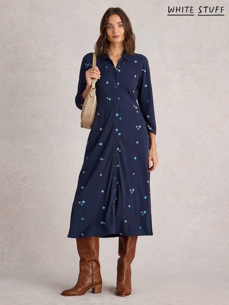 White Stuff Blue Rua Embroidered Jersey Dress (AG2293) | €59