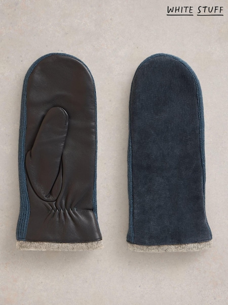 White Stuff Blue Suede Mitten Gloves (AG2330) | AED131