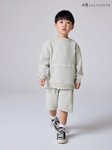 smALLSAINTS Light Grey Younger Boys Oversized Tierra 100% Cotton Sweatshirt and Shorts Set (AG2390) | €48 - €50