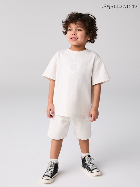 טבעי - Smallsaints Younger Boys Tierra 100% Cotton T-shirt And Sweat Shorts Set (AG2397) | ‏161‏₪ - ‏171‏ ₪