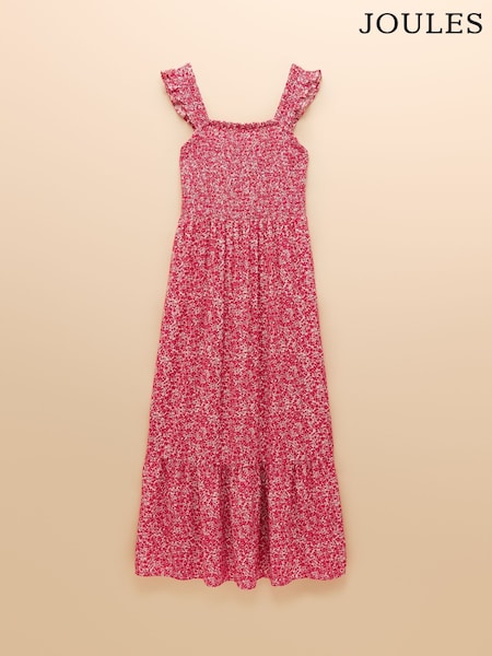 Joules Pink Shirred Midi Dress (AG2422) | R$ 395