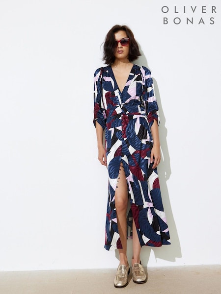 Oliver Bonas Blue Abstract Print Midi Dress (AG2509) | €49.50