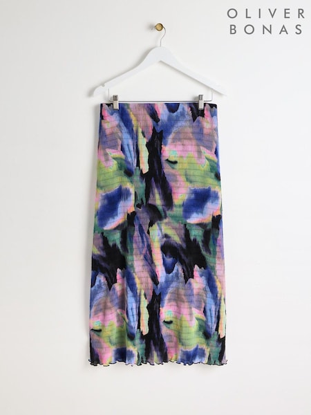 Oliver Bonas Black Infinity Print Ruched Midi Skirt (AG2532) | €41.50
