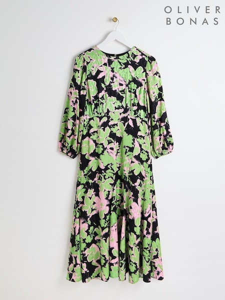 Oliver Bonas Green Floral Print Midi Dress (AG2570) | €61