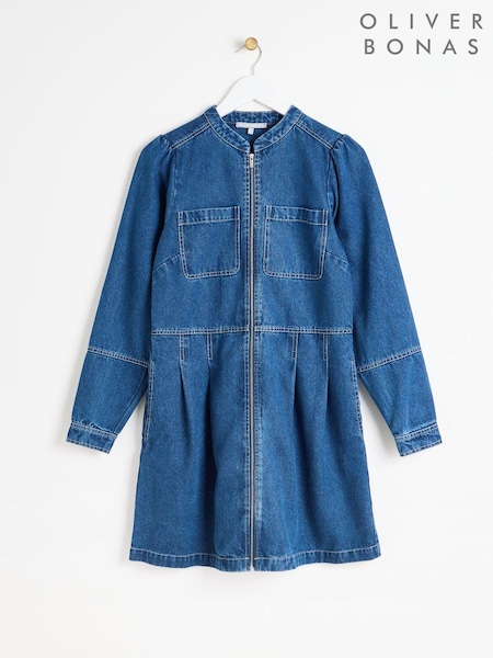 Oliver Bonas Blue Denim Collarless Mini Dress (AG2572) | €47.50