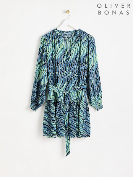 Oliver Bonas Blue & Green Geometric Mini Dress (AG2576) | €57
