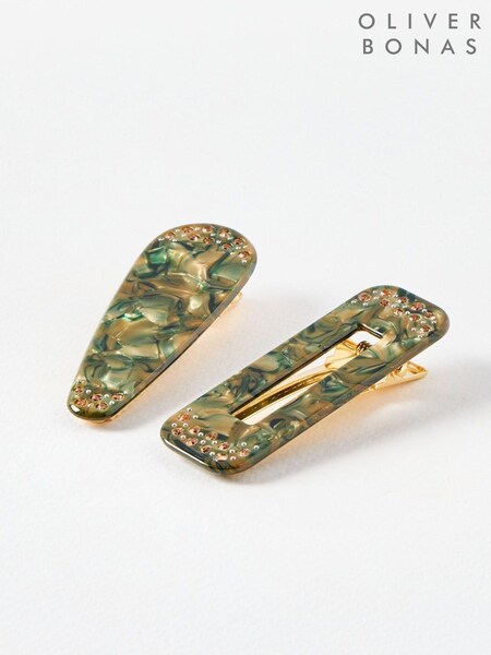 Oliver Bonas Green Edie Resin Mismatch Hair Clips Set of 2 (AG2578) | €22