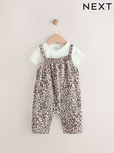 Tan Brown Leopard Print and Ecru Baby Romper and Bodysuit Set (0mths-3yrs) (0mths-3yrs) (AG2681) | kr284 - kr317