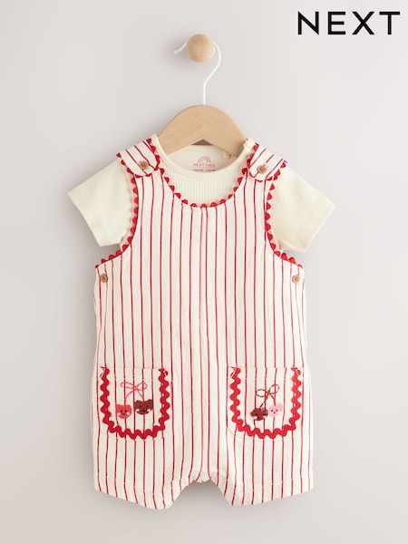 Rote Streifen Kirsche - Baby Short Sleeve Bodysuit and Dungarees Set (0mths-2yrs) (AG2698) | 30 € - 33 €