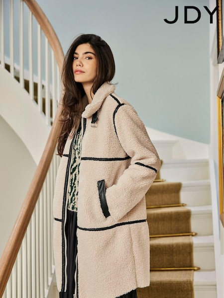 JDY Cream Cosy Teddy Jacket With Contrast Trims (AG2833) | ₪352