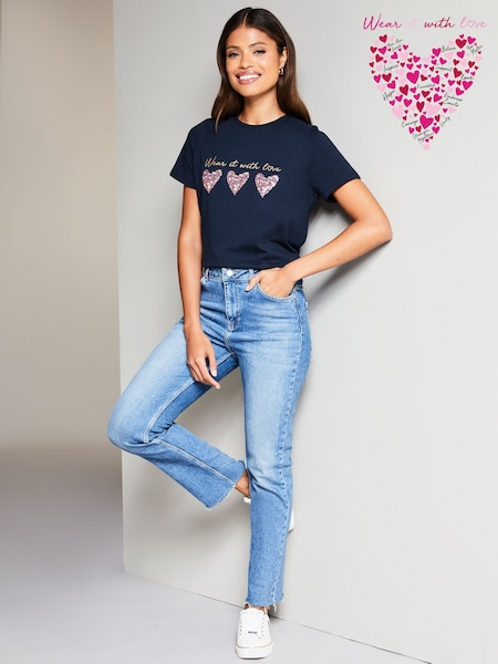 Heartazul marinho - Lipsy 100% Cotton Round Neck Wear It With Love T-Shirt (AG2873) | R$ 160