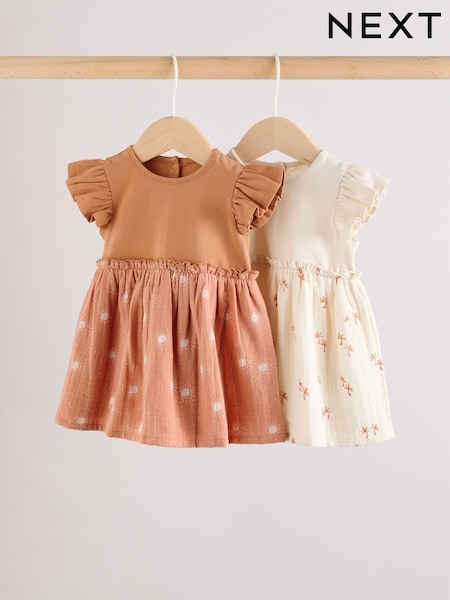 Estampado marrón óxido y crema - Jersey Baby Dresses 2 Pack (0mths-3yrs) (AG2878) | 26 € - 29 €